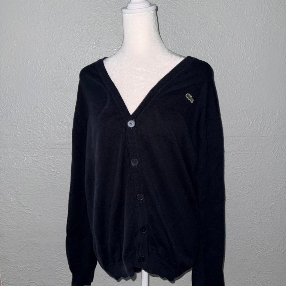 Lacoste Vintage Women's Relaxed Fit V-Neck Wool‎ Cardigan 100% Size 4